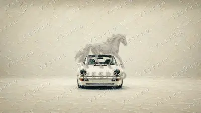 White 911 in the Fog, oil painting wallpaper