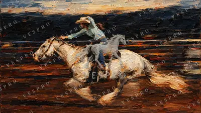 Rider on a White Horse at Dusk, oil painting wallpaper