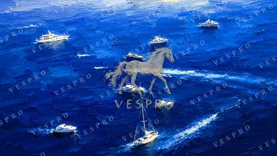 Yachts on Deep Blue Water, oil painting wallpaper