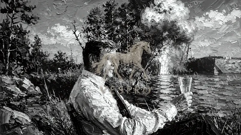 A Drink by the Explosion Noir, oil painting wallpaper preview