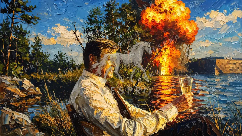 A Drink by the Explosion, oil painting wallpaper preview