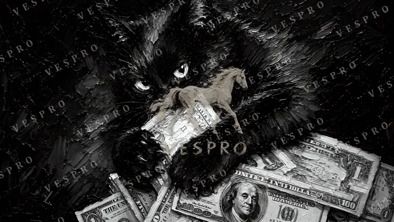 Black Cat Guarding Dollars Noir, oil painting wallpaper preview