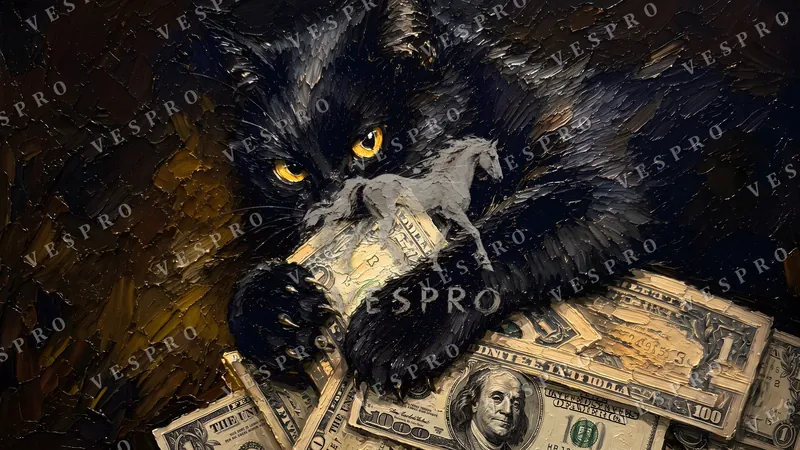 Black Cat Guarding Dollars, oil painting wallpaper preview