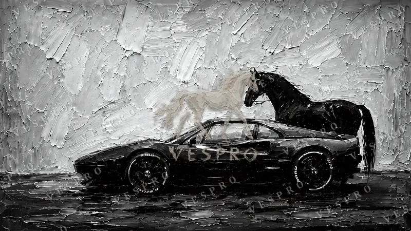 Black Horse, Black Ferrari Noir, oil painting wallpaper preview