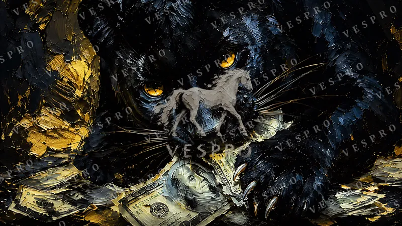 Black Leopard on a Pile of Cash, oil painting wallpaper preview
