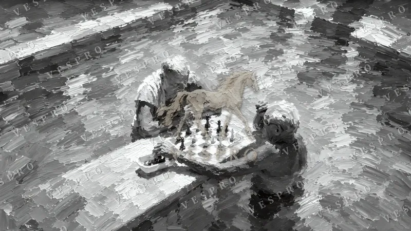 Chess in the Pool Noir, oil painting wallpaper preview