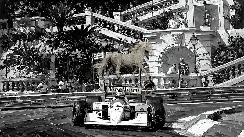 Classic F1 Car at Monaco Noir, oil painting wallpaper preview