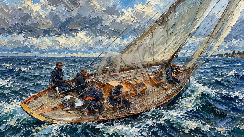 Classic Sailboat Crew, oil painting wallpaper preview