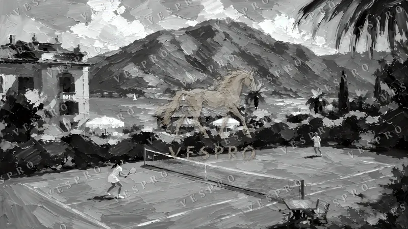 Clay Court on the Lake Noir, oil painting wallpaper preview