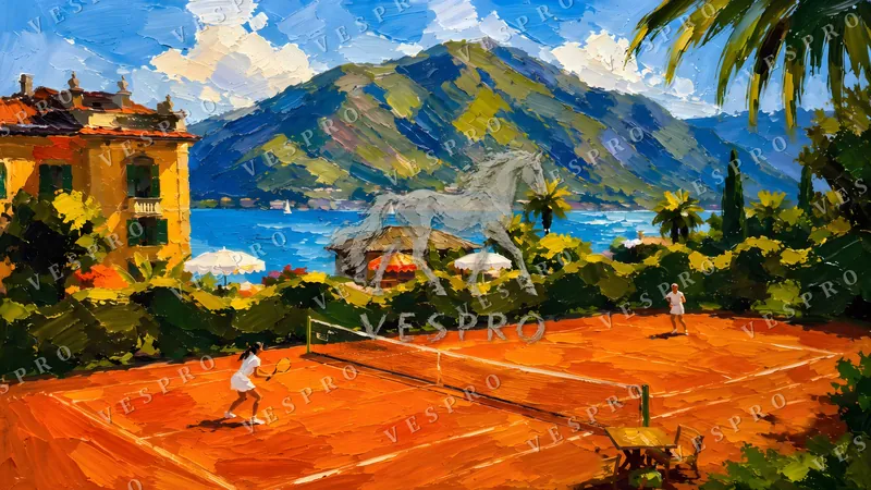 Clay Court on the Lake, oil painting wallpaper preview