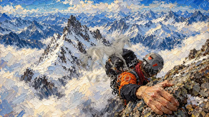 Climbing the Alpine Summit, oil painting wallpaper preview