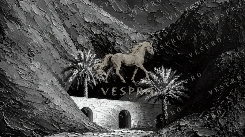 Desert Oasis with Arches Noir, oil painting wallpaper preview