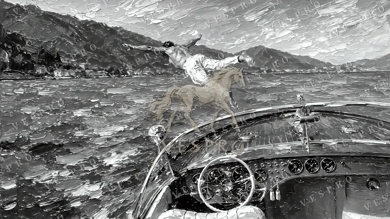 Diving from a Classic Boat Noir, oil painting wallpaper preview