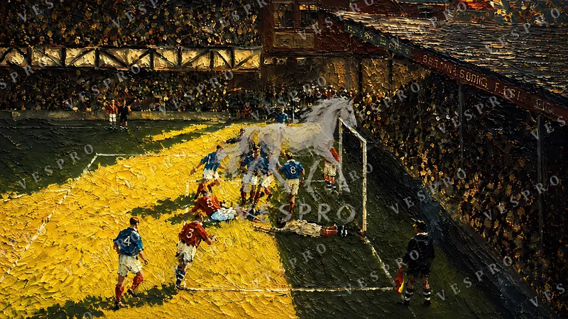 Goal in the Golden Stadium, oil painting wallpaper preview