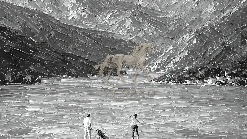 Golf by the Alpine Lake Noir, oil painting wallpaper preview