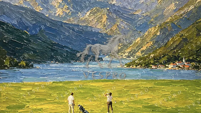 Golf by the Alpine Lake, oil painting wallpaper preview