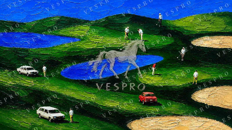 Golf Course from Above, oil painting wallpaper preview
