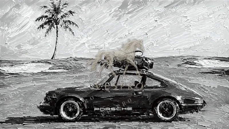 Green 911 with a Golf Bag Noir, oil painting wallpaper preview