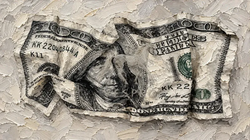 Crumpled Hundred-Dollar Bill, oil painting wallpaper preview