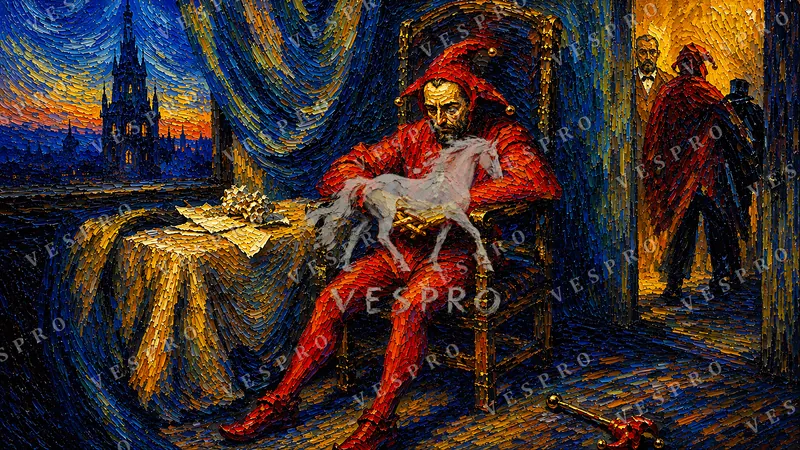 Jester in Red by Candlelight, oil painting wallpaper preview