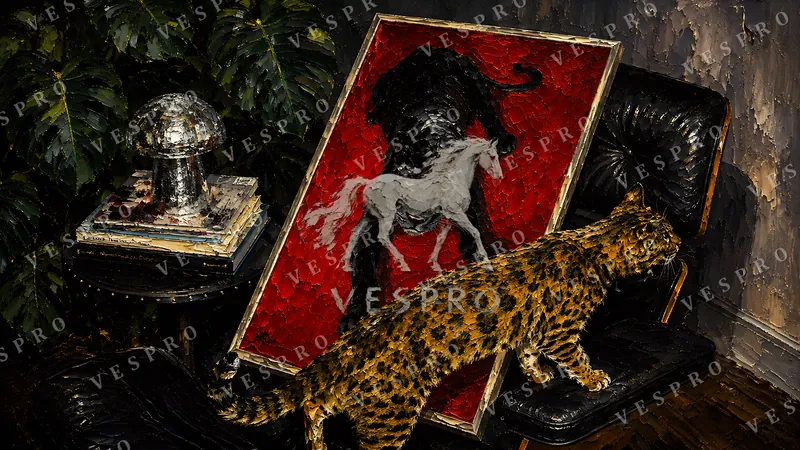 Leopard and the Panther Portrait, oil painting wallpaper preview