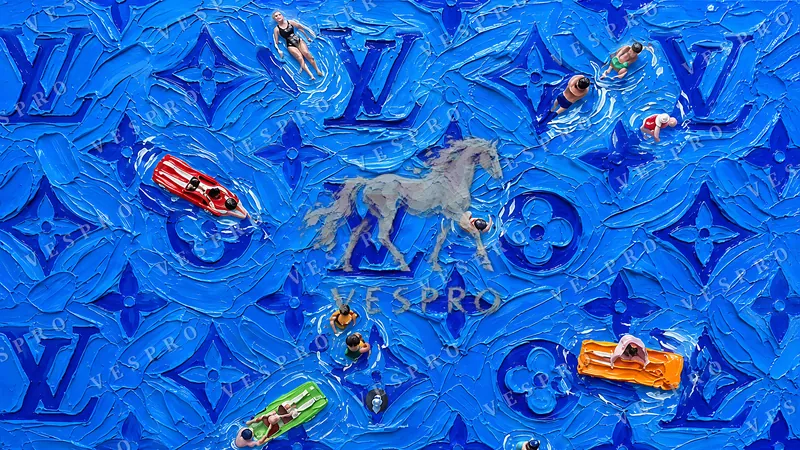 Monogram Pool in Blue, oil painting wallpaper preview