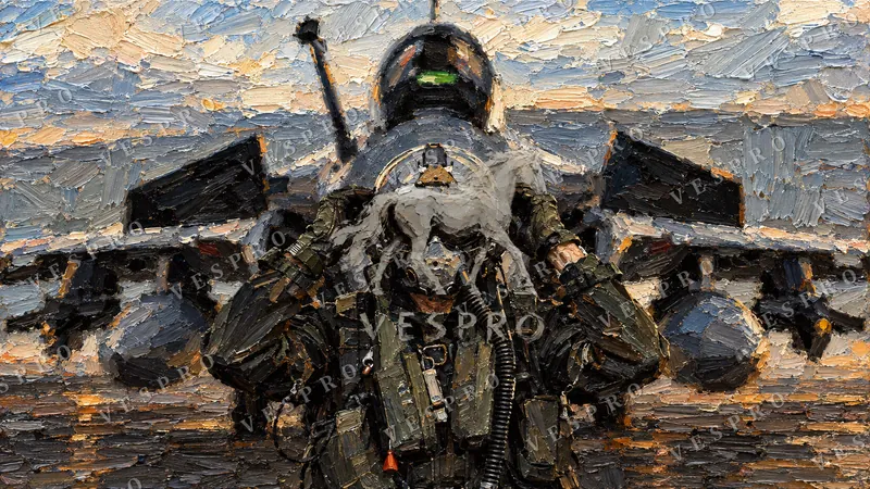Pilot in Front of the Jet, oil painting wallpaper preview