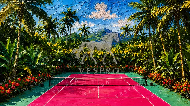 Pink Tennis Court in the Jungle, oil painting wallpaper preview
