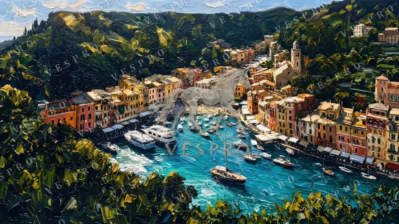 Portofino Harbour, oil painting wallpaper preview