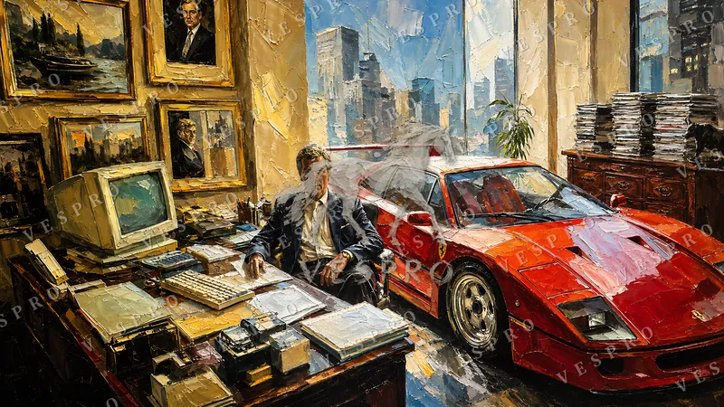 Red F40 in the Office, oil painting wallpaper preview