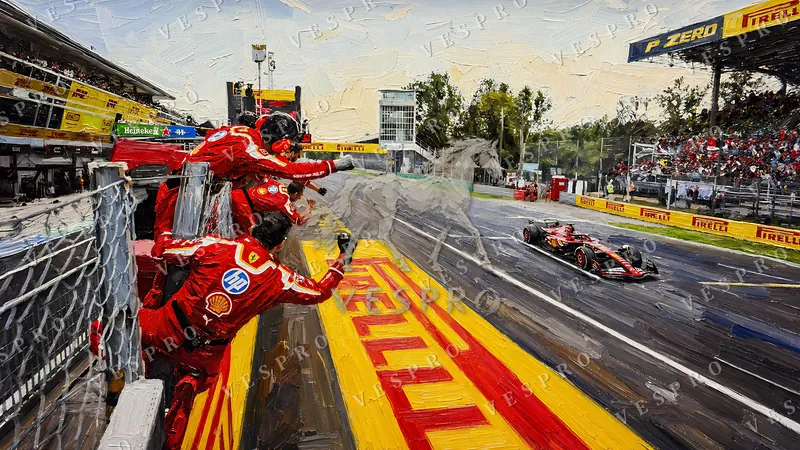 Red Pit Stop, oil painting wallpaper preview