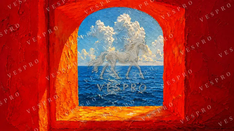 Red Window to the Sea, oil painting wallpaper preview