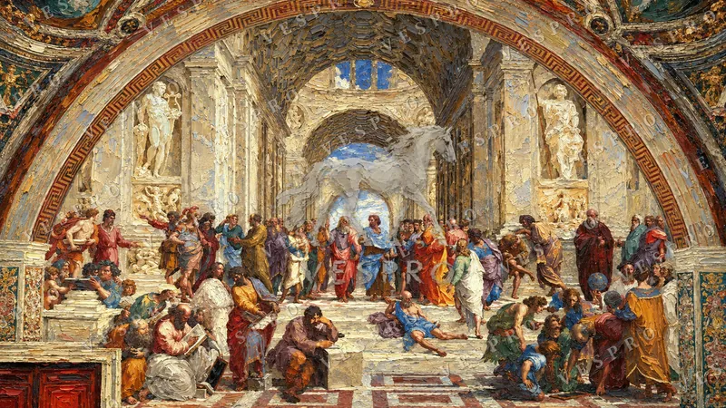 Renaissance Philosophers Fresco, oil painting wallpaper preview