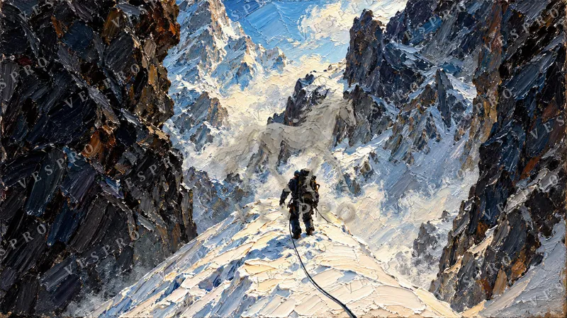 Roped Climber in the Gorge, oil painting wallpaper preview
