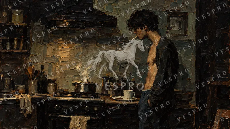 Rustic Kitchen at Dusk, oil painting wallpaper preview