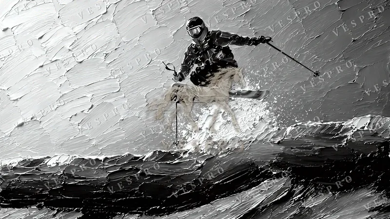 Skier in Mid-Air Noir, oil painting wallpaper preview