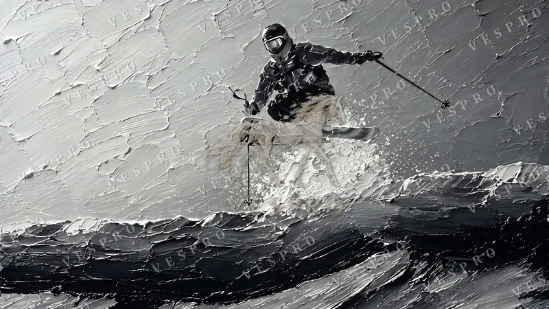 Skier in Mid-Air, oil painting wallpaper preview