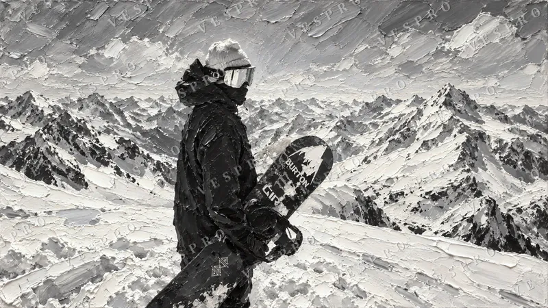Snowboarder Among the Peaks, oil painting wallpaper preview