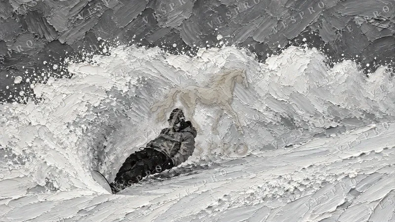 Snowboarder in Black and White, oil painting wallpaper preview
