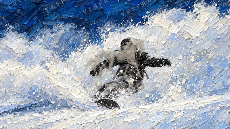 Snowboarder Carving Powder, oil painting wallpaper preview