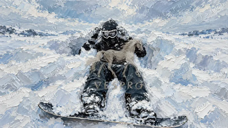 Snowboarder in Deep Powder, oil painting wallpaper preview