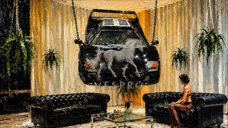 Supercar Hanging in the Lounge, oil painting wallpaper preview