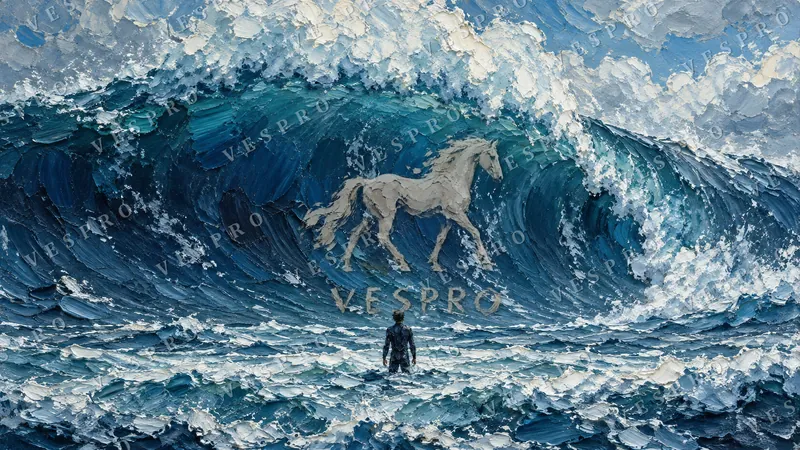 Surfer and the Giant Wave, oil painting wallpaper preview