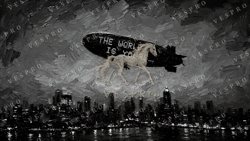 The World Is Yours Airship Noir, oil painting wallpaper preview