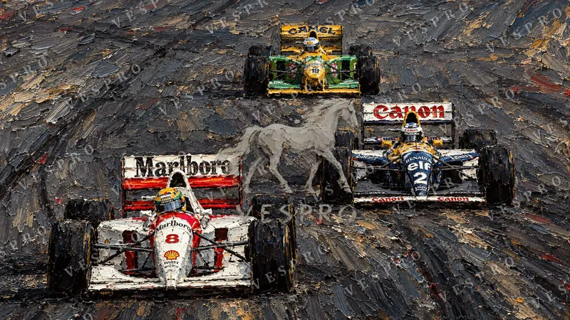 Three Classic F1 Cars, oil painting wallpaper preview