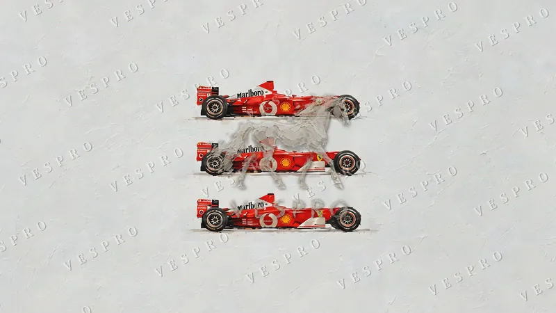 Three Red F1 Cars, oil painting wallpaper preview