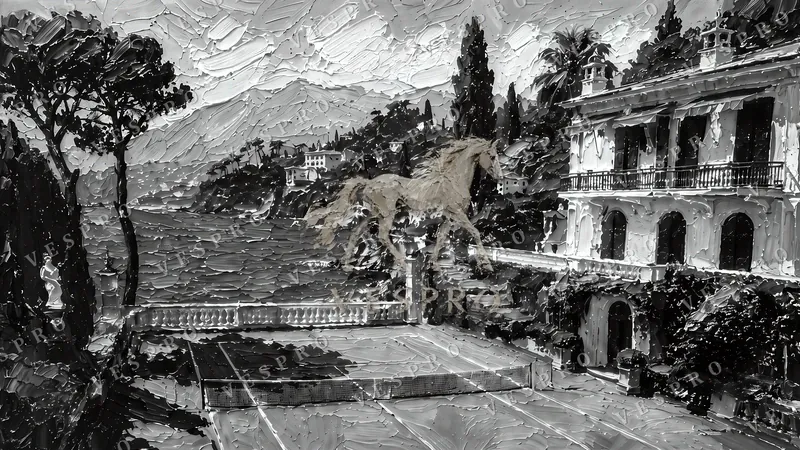 Villa Tennis Court on the Riviera Noir, oil painting wallpaper preview