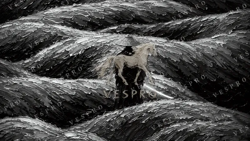 Wanderer in the Tea Fields Noir, oil painting wallpaper preview