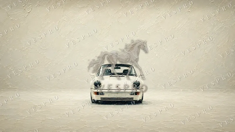 White 911 in the Fog, oil painting wallpaper preview